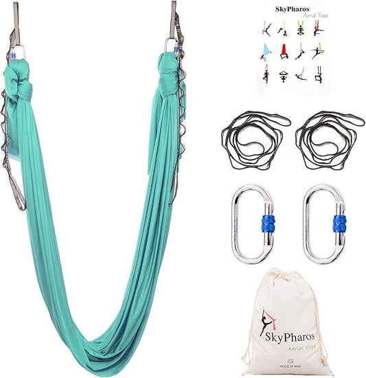 5.5 Yards Aerial Silks Yoga Swing Set - Aerial Yoga Hammock Kit Anti-Gravity Flying for Fitness, Low/Non Stretch Nylon Tricot Fabric Hardware Included for Dance-StrideForce Fitness