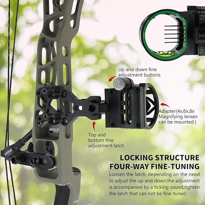Archery 5-Pin Bow Sight - 0.019" Fiber, Brass Pin, Aluminum Machined - Right and Left Handed, with Hi-Vis Level for Archery, Hunting, Shooting-StrideForce Fitness