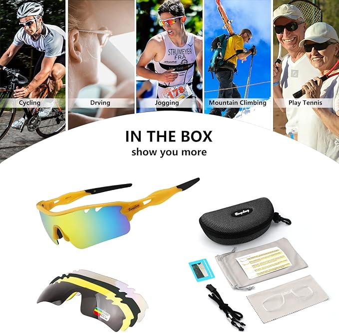 BangLong Polarized Sports Sunglasses Cycling Sun Glasses for Men Women with 5 Interchangeable Lenes for Running Baseball Golf-StrideForce Fitness