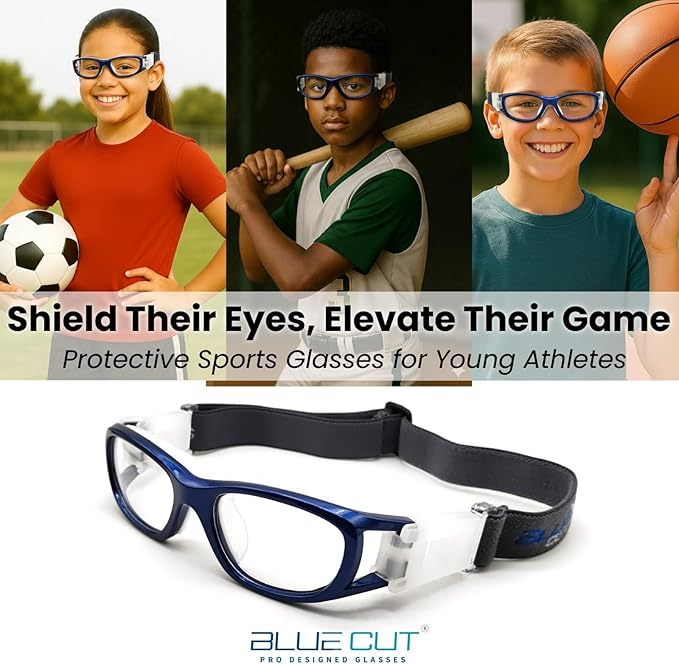 BLUE CUT Safety Basketball Goggles For Kids for Outdoor Sports Activities Anti Fog Replaceable to Prescription Lenses-StrideForce Fitness