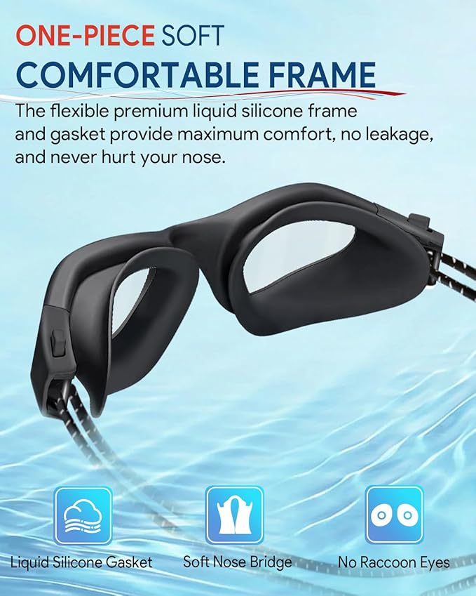 Swim Goggles, Polarized Adult Swimming Goggles Bungee Strap No Hair Pulling Anti-fog Pool Goggles for Men Women-StrideForce Fitness