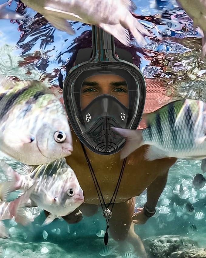 QingSong Full Face Snorkel Mask for Adults, Snorkeling Gear with Camera Mount, 180 Degree Panoramic View Snorkel Set Anti-Fog Anti-Leak-StrideForce Fitness