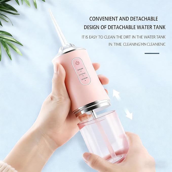 Water Dental Flosser Teeth Pick, Cordless Portable Oral Irrigator for Teeth, Dentures, and Braces 4 Modes & Jet Tips, IPX7 Waterproof (White)