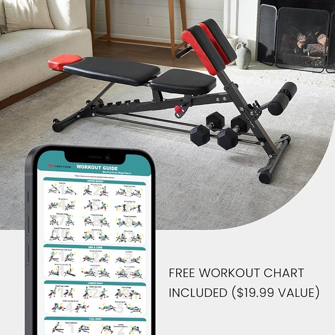 Finer Form Multi-Functional FID Weight Bench for Full All-in-One Body Workout – Hyper Back Extension, Roman Chair, Adjustable Ab Sit up Bench, Incline Decline Bench, Flat Bench-StrideForce Fitness