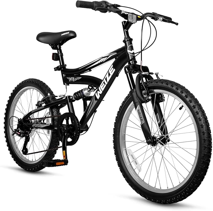 WEIZE Kids Mountain Bike, 20 inch Kids' Bicycles for 6-11 Years Old Boys Girls with Dual Full Suspension, 6 Speeds Drivetrain, High-Carbon Steel Frame, Ideal for Young Riders and Adventurers-StrideForce Fitness