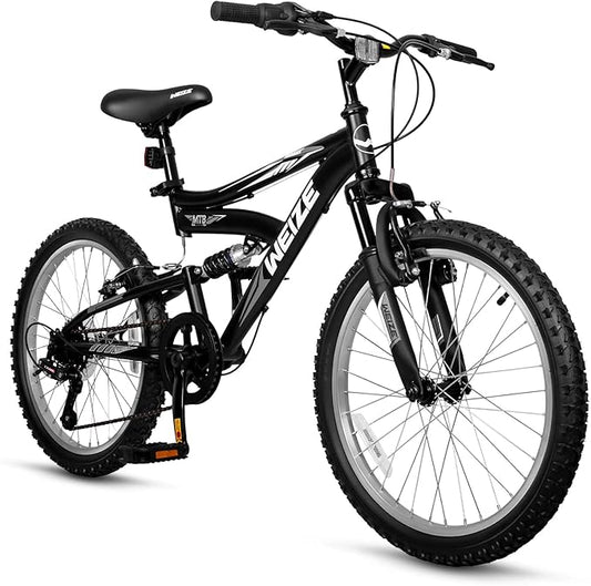 WEIZE Kids Mountain Bike, 20 inch Kids' Bicycles for 6-11 Years Old Boys Girls with Dual Full Suspension, 6 Speeds Drivetrain, High-Carbon Steel Frame, Ideal for Young Riders and Adventurers-StrideForce Fitness