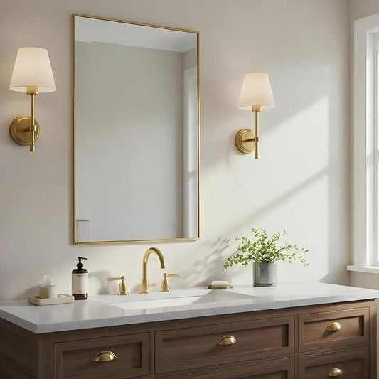 20x36 Inch Brass Bathroom Mirror for Wall, Aluminum Frame Rectangle Rectangular Vanity Mirror, Modern Large for Bedroom, Living Room, Horizontal or Vertical-StrideForce Fitness