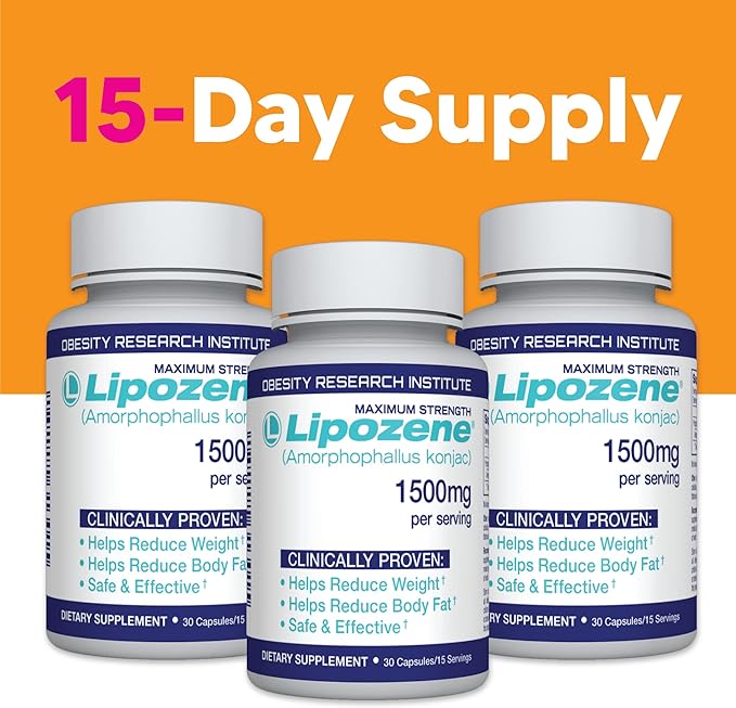 Lipozene Diet Pills - Weight Loss Supplement - Suppresses Appetite- Three Bottles of 90 Capsules in Total-StrideForce Fitness