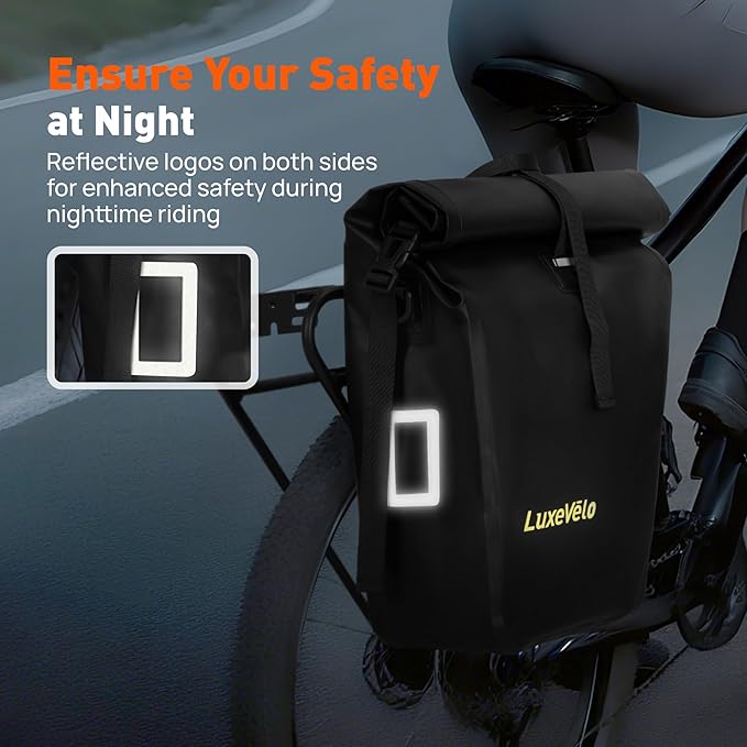 Bike Pannier Bag 27L Waterproof Bicycle Rear Rack Bag, Large Capacity Expandable Cargo Rack Bag with Reflective Strips, Adjustable Buckles for Cycling Traveling Commuting-StrideForce Fitness