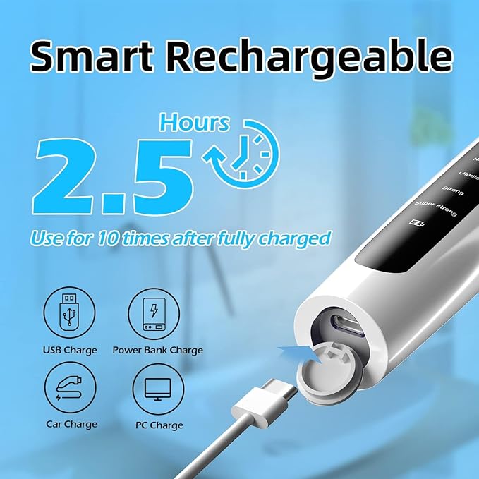 Tooth Polisher - Plaque Remover for Teeth Tooth Polisher with LED Light 5 Speed Modes with Teeth Cleaning Kit 5 Replacement Brush Heads，Teeth Whitener for Daily Cleaning