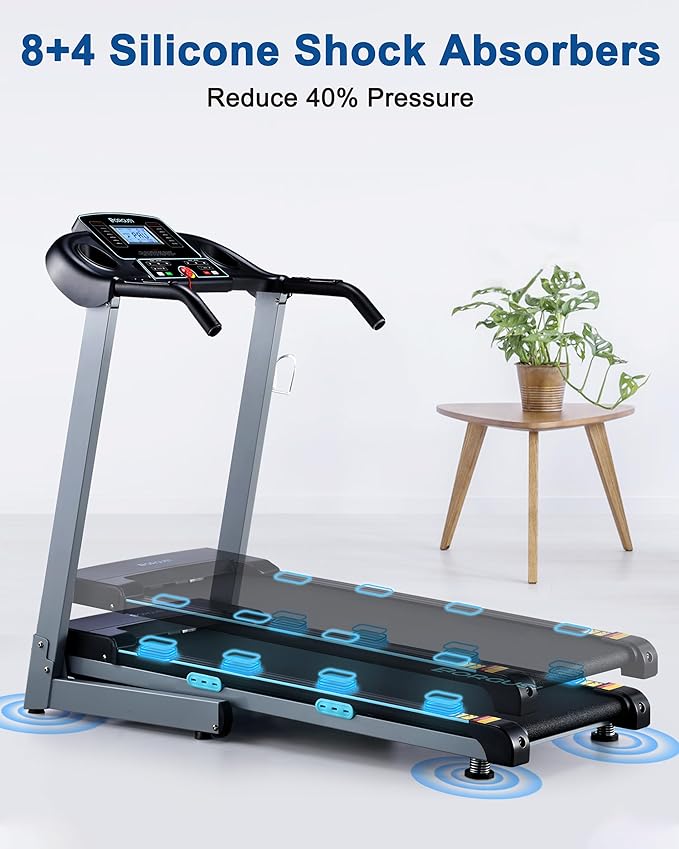 Treadmill with Auto Incline - 300 lb Capacity, 3.0HP Folding Electric Treadmill Up to 8.5 MPH Speed, Running Machine with 17.5" Wide Tread Belt and Bluetooth Speaker for Home Use-StrideForce Fitness