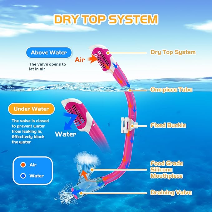 Snorkeling Gear, Dry Snorkel Set180° Panoramic Wide View,Anti-Fog Scuba Diving Mask, Professional Snorkeling Gear for Free Breathing, Swimming, Diving-StrideForce Fitness