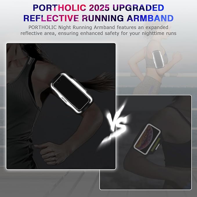 PORTHOLIC 2025 Running Armband Water Resistant Sports Phone Holder Case with Extension Strap, Key Card Slot Up to 6.9" Phone for iPhone 17/16/15/14/13 Plus Air Pro Max XR/XS, Galaxy S25/24/S10-StrideForce Fitness