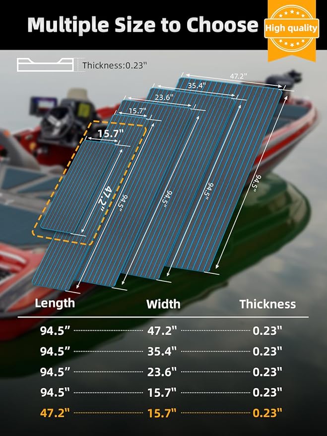 FOCEAN Boat Flooring EVA Foam Boat Decking Faux Teak Marine Flooring Boat Mat Boat Carpet Sheet for Motorboat RV Yacht Kayak Surfboard, 94.5"x 47.2"/35.4"/23.6"/15.7"-StrideForce Fitness