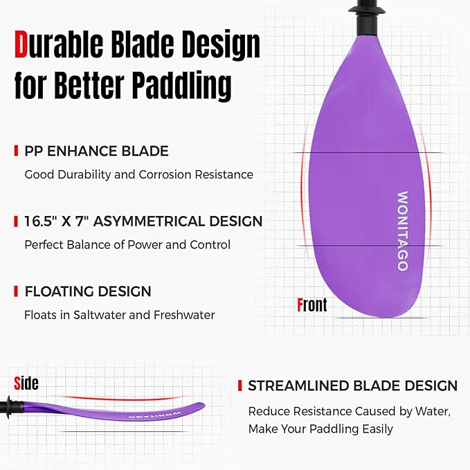 Kayak Paddles with Alloy Shaft and PP Blade, Floating Kayaking Oars, Adjustable 230-250 cm/90-98 Inches, 210-230 cm/82-90 Inches-StrideForce Fitness