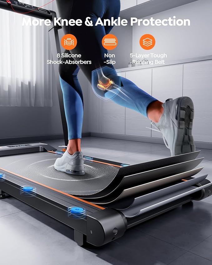 2 in 1 Folding Treadmills for Home Small Office, 2.5HP Walking Pad Treadmill with Handle Bar, 300lbs Capacity, Copmact Protable Treadmill with Smart APPs, 12 HIIT Modes and Touch Screen-StrideForce Fitness