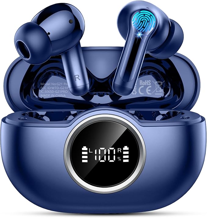 Bluetooth 5.4 Headphones, 2025 Wireless Earbuds 3D Hi-Fi Stereo Bass Ear Buds, 4 ENC Noise Cancelling Mic, 40H USB-C in-Ear Earphone Sport, 3g IP-X7 Waterproof Workout Gym for Android iOS Laptop Pad-StrideForce Fitness