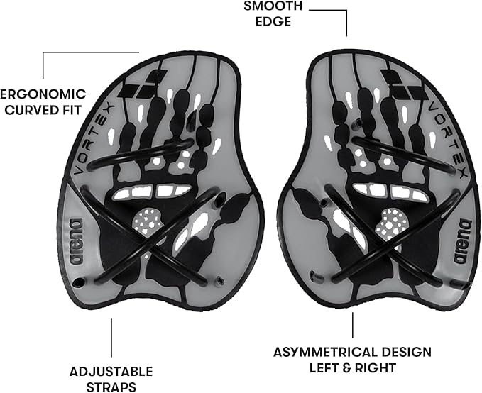 Arena Unisex Adult Vortex Evolution Swimming Hand Paddles for Women and Men Adjustable Straps Curved Design-StrideForce Fitness
