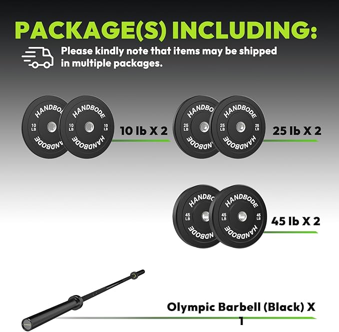 Olympic Bumper Plates Set 2 Inch, 10-55 lbs Rubber Weight Plates with 45 lb (20kg) Black/Silver Barbell, Strength Training & Weight Lifting for Home Gym-StrideForce Fitness