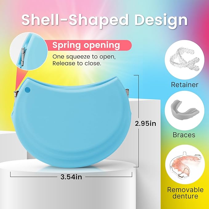 RAZOKO Silicone Retainer Case with 3 Lanyard Cute Aligner Case Vent Holes Night Mouth Guard Case Retainer Holder for Girl Women Kids Men for Travel (Blue)