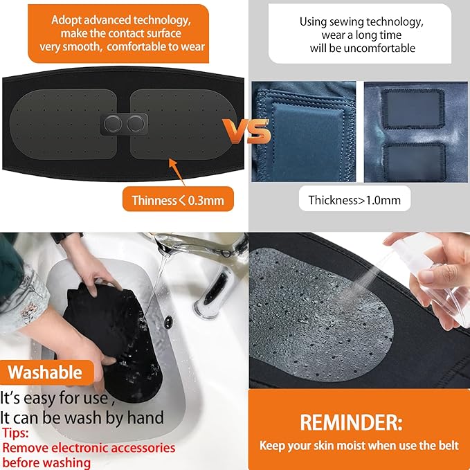 Abs Stimulator Belt-FDA Cleared EMS Massager Abdominal Toining Fitness Belt without GEL SHEET Tactical Abs Power Muscle Toner Workout Men Women & Bodybuilders USB Rechargeable Black KLT-07-StrideForce Fitness