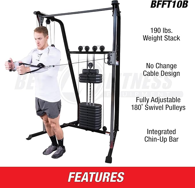 Body-Solid Best Fitness Functional Trainer Cable Machine, Full Body Workout Weight Stacks, Chest and Shoulder Exercise Home Gym LAT Pulldown Machines with 190lb Weights Stack, Midnight Black-StrideForce Fitness