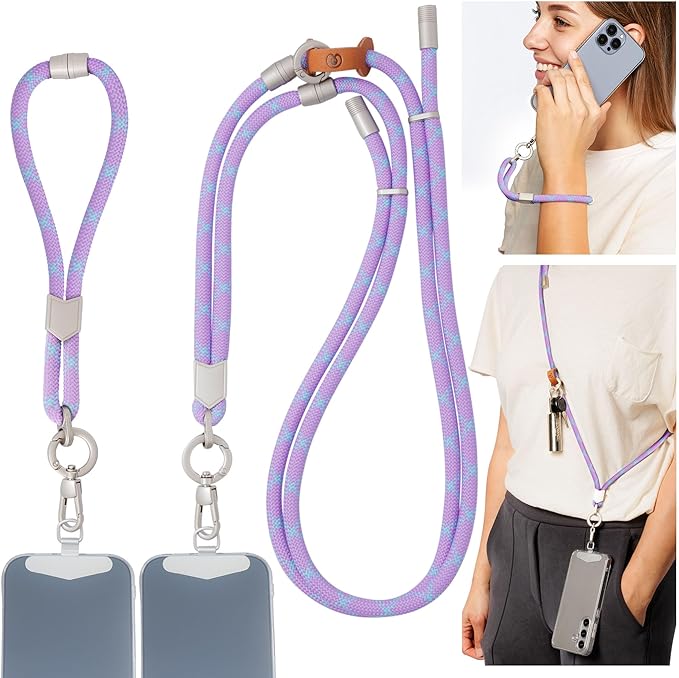 Pulpo 2-in-1 Cell Phone Wrist Strap and Lanyard Lavender & Blue - Anti Theft Phone Lanyard for Men & Women, Wrist Straps for Phones, Lanyards for Smartphones, Adjustable Cellphone Leash & Strap Tether-StrideForce Fitness