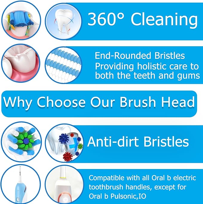 Replacement Toothbrush Heads Compatible with Braun Oral b 7000/Pro 1000/9600/ 5000/3000/8000/ and Smart Electric Toothbrush, 16 Pcs (White)