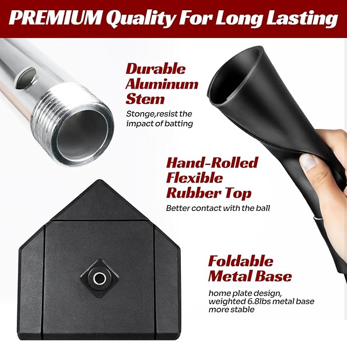 Portable Baseball Batting Tee, Height Adjustable from 25-37 inch Hitting Tee for Baseball and Softball,Premium Baseball Tee with Rubber Top,Alumium Pole,Metal Base for Kids/Youths/Adults-StrideForce Fitness