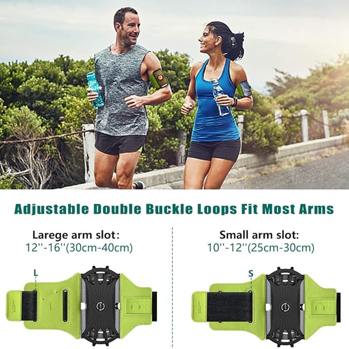 VUP Running Armband 360°Rotatable for iPhone 13/Pro Max/Pro/Mini/12/11/SE/Xs/XR/X/8/7/Plus, Fits All 4-6.7 Inch Smartphones, with Key Holder Phone Armband for Running Hiking Biking (Green)-StrideForce Fitness