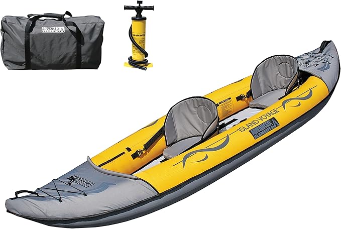 Advanced Elements - Island Voyage 2 Inflatable Kayak - Recreational Convertible Kayak - for 1 or 2 Person - 11 ft - Yellow-StrideForce Fitness