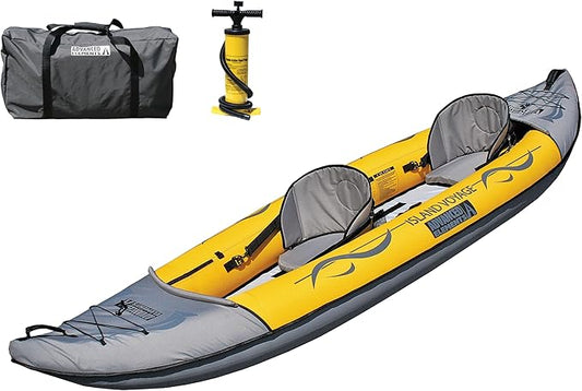 Advanced Elements - Island Voyage 2 Inflatable Kayak - Recreational Convertible Kayak - for 1 or 2 Person - 11 ft - Yellow-StrideForce Fitness