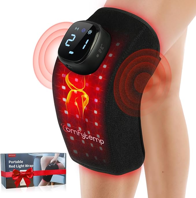 Comfytemp 3D Red Light Therapy Knee Wrap with Vibration Massage, Cordless 5000mAh Heated Knee Massager for Pain Relief, Gifts for Women Men, 660nm&850nm Near Infrared Light Brace for Knee Joint-StrideForce Fitness