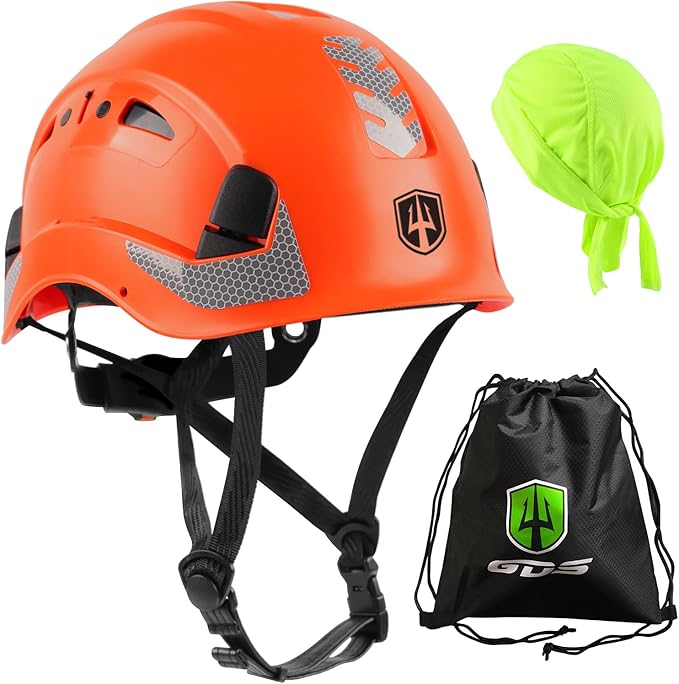 GREEN DEVIL Safety Helmet Hard Hat with Chin Strap Vented Lightweight Adjustable Hardhat for Men Women with Hi-Viz Design Ideal for Tree Climbing Work at Height-StrideForce Fitness