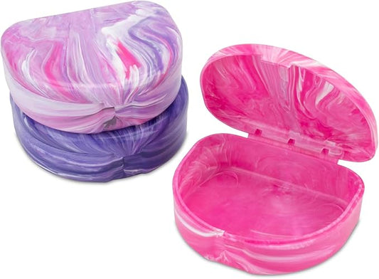 Practicon Marble Retainer Cases, Orthodontic Aligner Case, Mouth Guard Holder (3 Pack) (Pink Paradise)