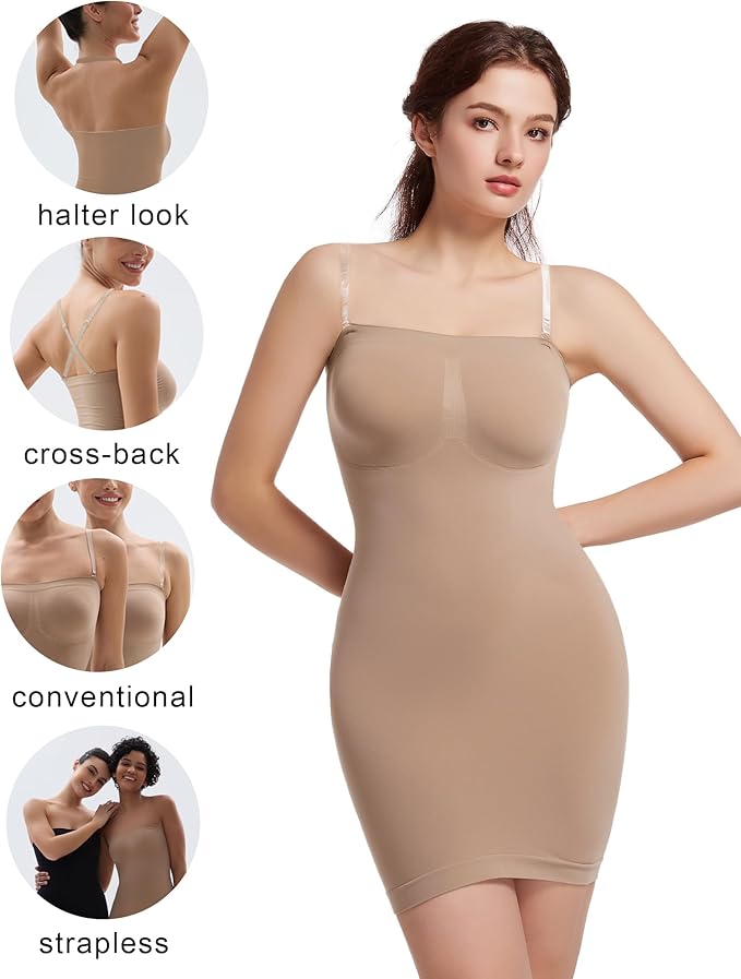 SHAPERX Strapless Shapewear Dress for Women Tummy Control Seamless Full Body Shaper Slip with Removable Straps-StrideForce Fitness