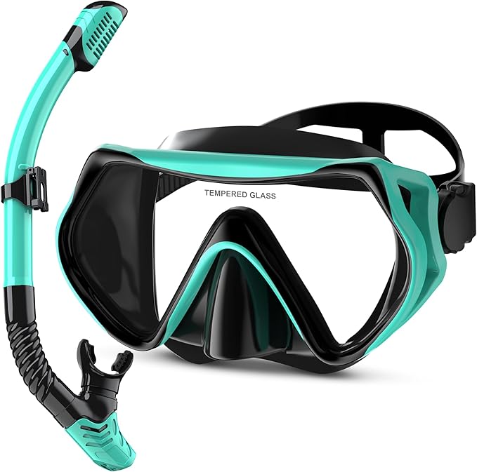 Snorkeling Gear, Dry Snorkel Set180° Panoramic Wide View,Anti-Fog Scuba Diving Mask, Professional Snorkeling Gear for Free Breathing, Swimming, Diving-StrideForce Fitness