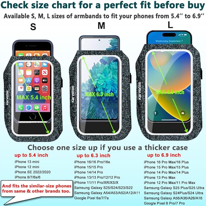 Running Phone Holder, Arm Band for Running for iPhone & Samsung Galaxy, Cell Phone Armband Holder for Walking, Gym, Workout, Men, Women, w/Adjustable Strap & Zipper Pocket (Black Heather-L)-StrideForce Fitness