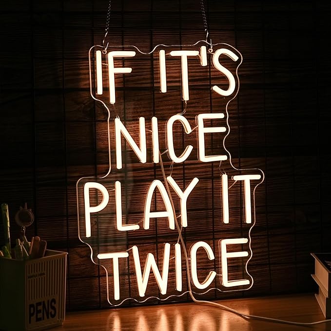 If It’s Nice Play It Twice Neon Sign Warm White Nice LED Light Up Sign for Wall Decor Dimmable USB Powered Letters Neon Light for Game Room Living Room Bar Decor-StrideForce Fitness
