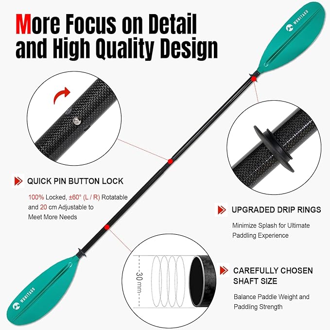 Kayak Paddle Premium Carbon Fiber Paddle with Reinforced PP + Fiberglass Blade, Floating Adjustable Kayaking Oars, 3 Piece, 220-240 cm/86-94 Inches, 240-260 cm/94-102 Inches-StrideForce Fitness