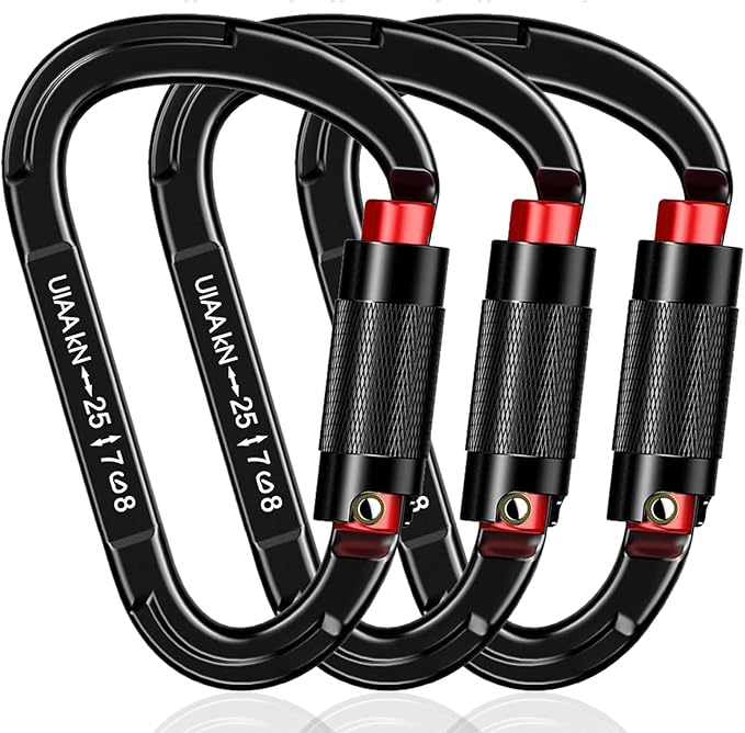 Auto Locking Carabiner Heavy Duty Carabiner 25kN UIAA Certified Climbing Carabiner Climbing Equipment Safety Carabiners for Rappelling, Hammocks, Rescue, Dog Leash, Swing-StrideForce Fitness