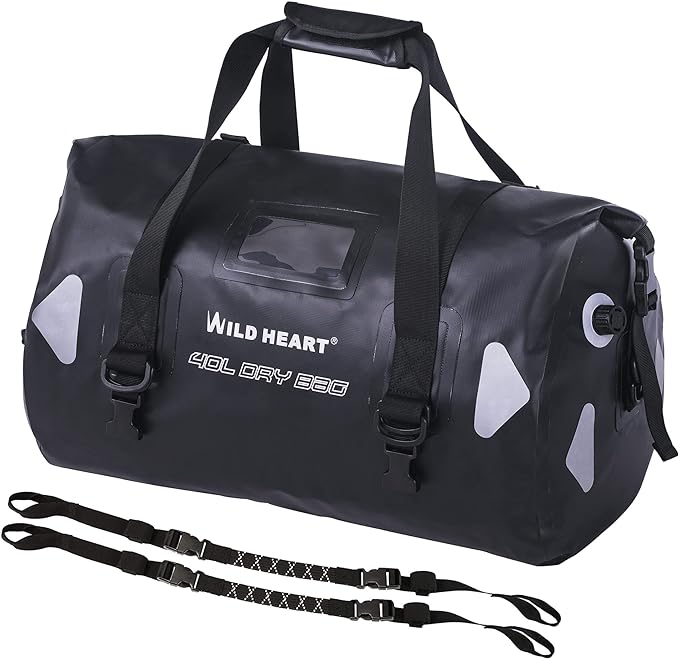 WILD HEART Waterproof Motorcycle Duffel Bag PVC500D Double-bottom With Rope Straps and Inner Pocket 40L 66L 100L for Kayaking, Camping, Boating,Motorcycle-StrideForce Fitness