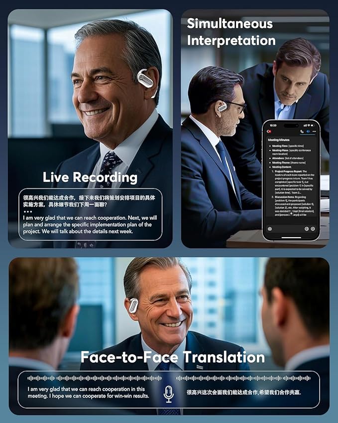 AI Language Translation Earbuds, Bluetooth 5.4 Headphones Translator for 144 Languages & Accents, OWS LCD Touch Screen Real-Time Earphones Fit iOS and Android Ideal for Travel Business Learning,Silver-StrideForce Fitness