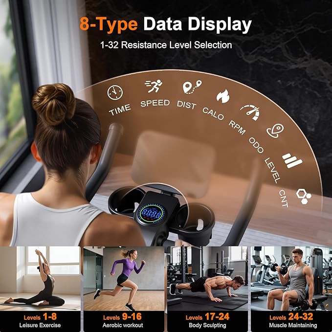 Stationary Bike, Spin Bike with 32 Levels of Adjustable Magnetic, Exercise Bike for Home with Exclusive App, Low Noise Indoor Bike, Cycling Bike with Comfortable Seat Cushion-StrideForce Fitness