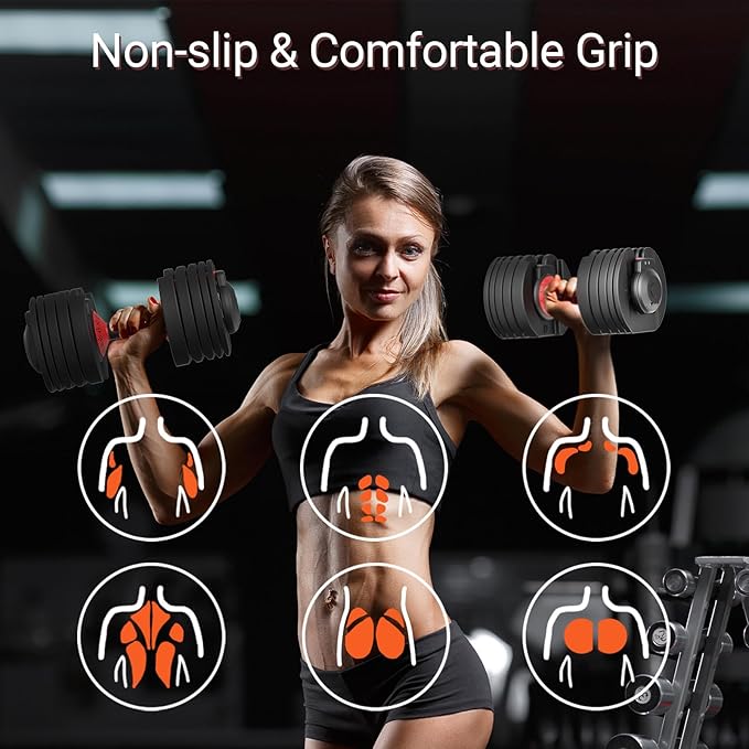 Adjustable Dumbbells 25/52.5 lbs, 9/15 in - Adjustable Weight Dumbbell Set for Full Body Exercise Training Fitness Workout in Home Gym-StrideForce Fitness