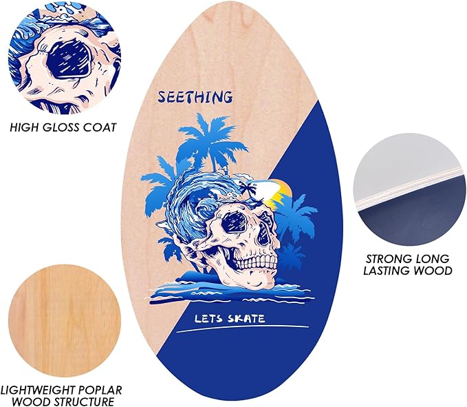 seething 35 Inch Skimboard with High Gloss Coat Wood Skim Board for Beginners,Kids, Teenagers, Adults and All Skimming-StrideForce Fitness
