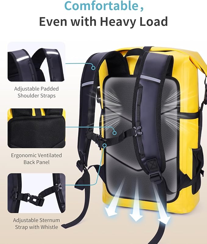 ECOHUB Waterproof Backpack for Women Men, 30L Roll-Top Closure Heavy Duty Dry Bag for Travel with IPX8 Waterproof Phone Case-StrideForce Fitness