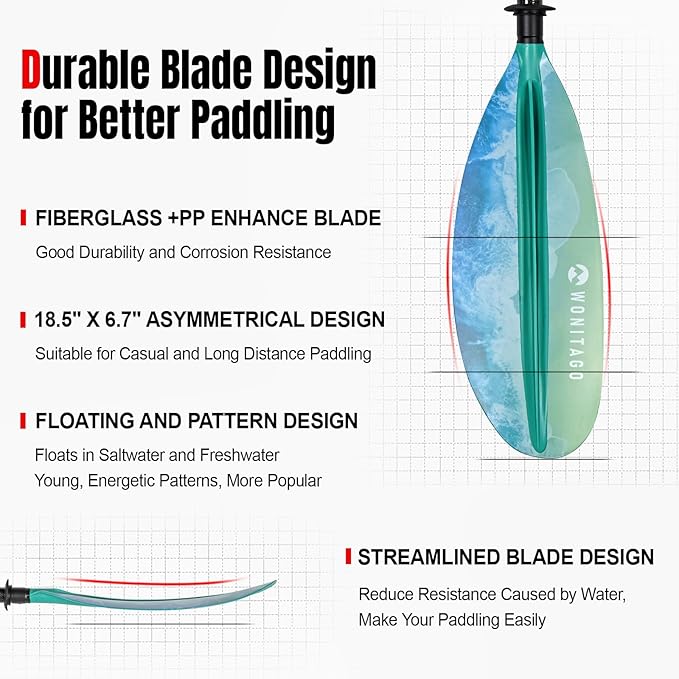 Kayak Paddle Premium Carbon Fiber Paddle with Reinforced PP + Fiberglass Blade, Floating Adjustable Kayaking Oars, 3 Piece, 220-240 cm/86-94 Inches, 240-260 cm/94-102 Inches-StrideForce Fitness
