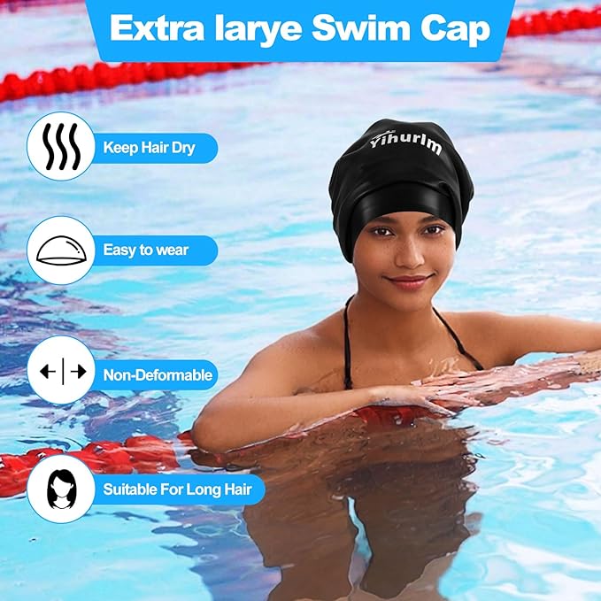 Extra Large Swim Cap,Swimming Caps for Women Men,Swim caps for Women,Waterproof Silicone Swim Cap,Keep Hair Dry,Swim Cap for Braids and Dreadlocks Women,Swim Cap for Long Thick Curly Hair-StrideForce Fitness