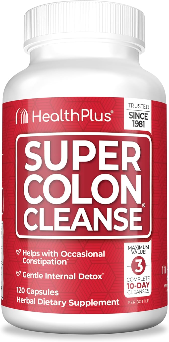 Health Plus Super Colon Cleanse 30 Day Supply of Gentle Gut Cleanse Detox, Psyllium Husk, Probiotics for Constipation Relief & Digestive Support, 120 Capsules-StrideForce Fitness